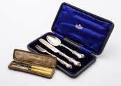 presented in a fitted box, together with a Victorian silver three piece bachelor or