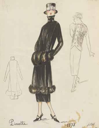 Given by the House of Worth Jean-Charles Worth. Pierrette. Little black coat and dress ensemble with fur muff, matching hat.