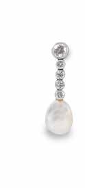 54 55 56 54 A PAIR OF NATURAL PEARL AND DIAMOND PENDENT EARRINGS The drop-shaped pearls, measuring approximately 10.3 by 12.5mm and 9.8 by 12.