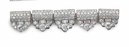 baguette-cut diamonds, mounted in platinum, diamonds approximately 15.