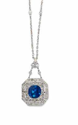 7 6 6 A BELLE ÉPOQUE SAPPHIRE AND DIAMOND PENDANT/ NECKLACE, CIRCA 1915 The cushion-shaped sapphire, weighing 4.