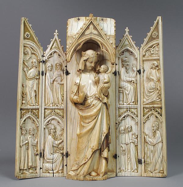 Tabernacle or Folding Shrine Date: 14th century Culture: French Medium: Ivory with metal mounts Dimensions: Overall: 9 9/16 x 8 1/2 x 1 3/4 in. (24.3 x 21.6 x 4.