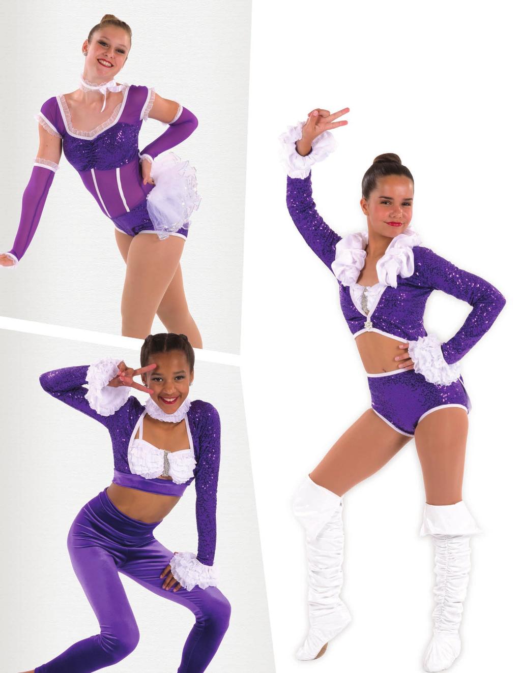 81401 LEOTARD,CHOKER, MITTS (OPT) White stays same PRINCE Colors: Purple, Black Shown: Purple 81403 JACKET, BRA, BRIEF, BOOT COVERS (OPT) White