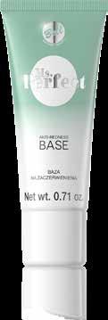 PERFECT ANTI-REDNESS BASE Anti-Redness Base Base extending durability of makeup. Green colour perfectly conceals redness and visible blood vessels.
