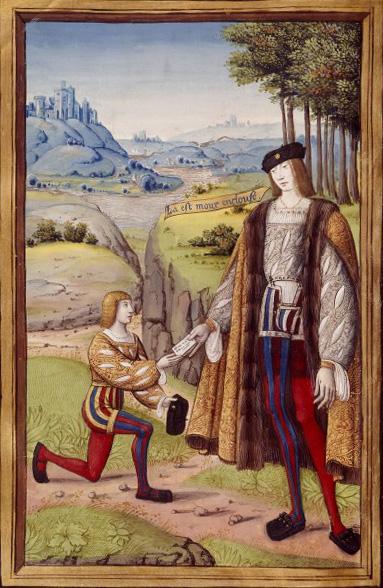 Paris and the messenger Heroides, Français 874, fol. 82v. Image #17 of 46 Early 16th century, artist unknown. Again, another image of a man not wearing a skirt. In this case, two men.