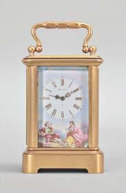 75in 663 France, a good hour repeating, Anglaise Riche variant carriage clock with alarm, the gilt case with molded base and fluted band supporting twisted columns with Corinthian capitals, the