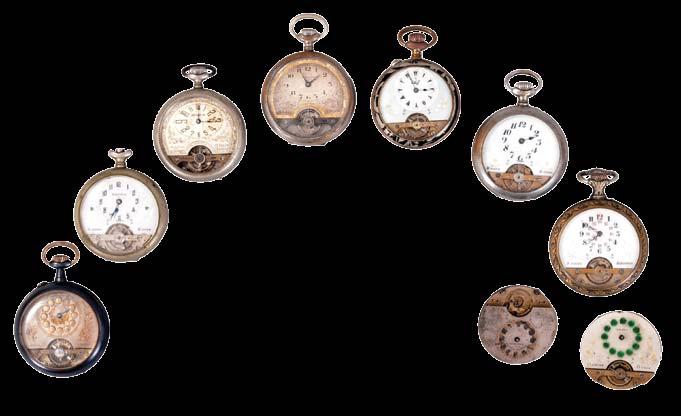 1120 Lot of Hebdomas type pocket 8 day watches and movements, 6-7 jewel movements, metal and enamel dials, nickel, gun metal, and enamelled cases 1121 Lot of pocket and wrist watches and cases, and