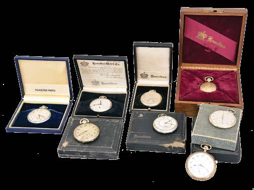 1156 Pocket watches- 4 (Four): The first a Hamilton 930, 18 size, 16 jewel damascened nickel movement, Arabic numeral white enamel dial, gold filled open face case, serial #19140, the next an