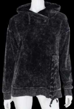 UP HOODY B4698-WASHED CHARCOAL CRUSHED VELVET FRONT