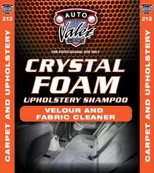 CARPET AND UPHOLSTERY CARE CRYSTAL FOAM UPHOLSTERY SHAMPOO INVERTED NORMAL 212 213 Crystal Foam is a foaming shampoo for use on carpets and upholstery using the rotary scrub, dry