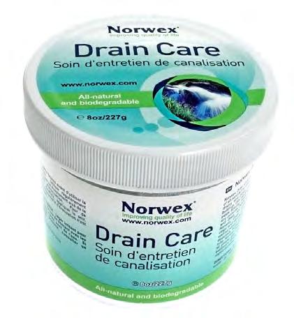 Drain Care Dissolves clogs and eliminates sluggish drains and odours.