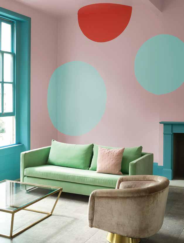 MAIN WALLS Pashmina X3640L CIRCLE DETAILS Chance J8711F Quick Kiss X6273S Neville Knott, Colour Consultant Ireland, comments: A non-conforming, fun trend evoking an atmosphere of faded 80s Miami