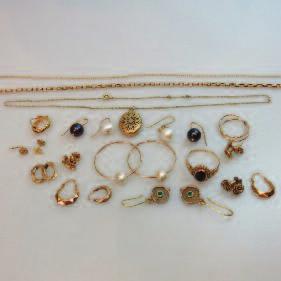 hoop earrings, a 10k and garnet ring, chains, etc, 46.