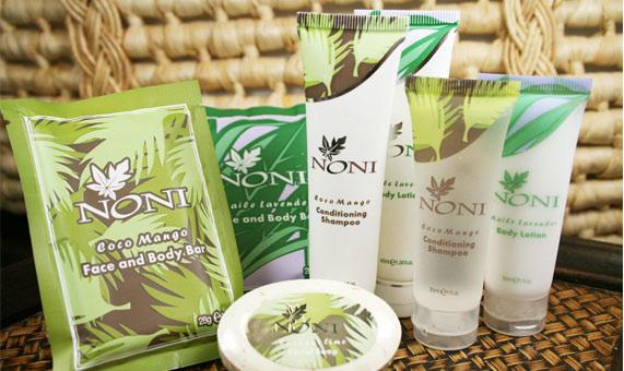 Noni Treat your guests to the aromatic cleansing and moisturizing benefits of noni, lavender, coconut and mango from the island of Maui. Or, design your own tropical experience.