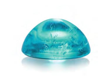 Clear stones cut to cabochons are distinctive: their depth is reminiscent of tropical oceans: Tropical ice. Left: Tropical ice: a clear Paraiba (9.38 ct.) Right: Paraiba drop with cabochon cut, 17.