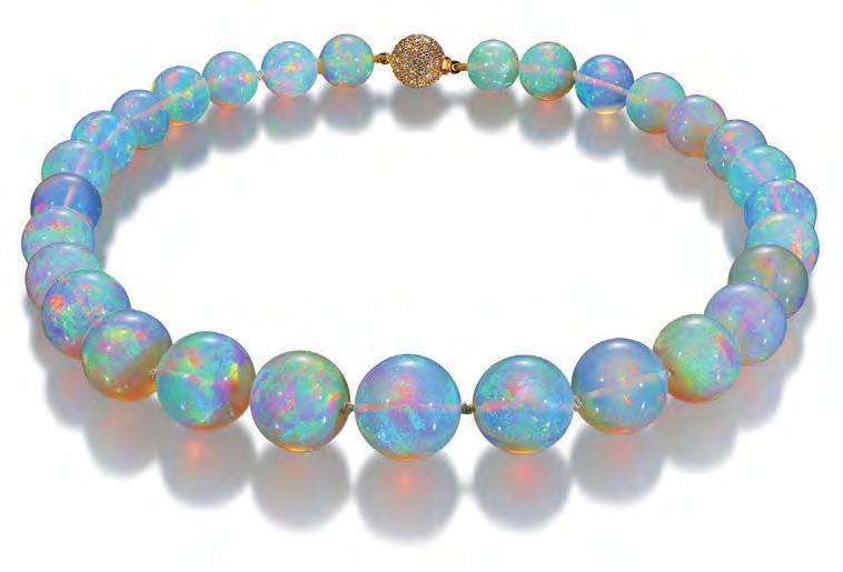 While clear, single-coloured gemstones can be made to sparkle through reflecting facets, opalescent opals are cut classically to cabochons which come alive through their display of colours.