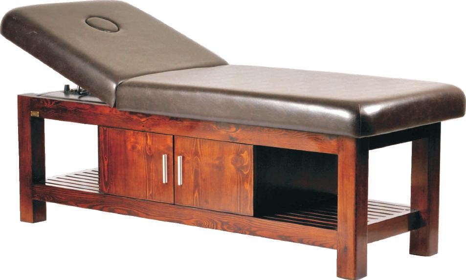 Maya Massage Bed Maya Massage Bed is a premium quality professional spa bed with lot of storage space underneath. The wooden section for legs is 4.25" thick solid wood.