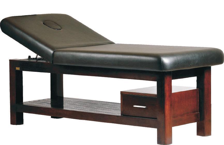 Angad Massage Bed Angad Massage Bed is a professional spa bed similar to Mangal but with to main differences - it has thicker wooden sections and has storage drawer underneath.