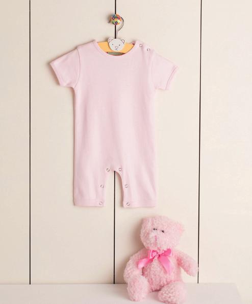 SLEEVED ROMPER SUIT LW054 Short sleeved romper suit with YKK popper fastening around legs to allow for front decoration.