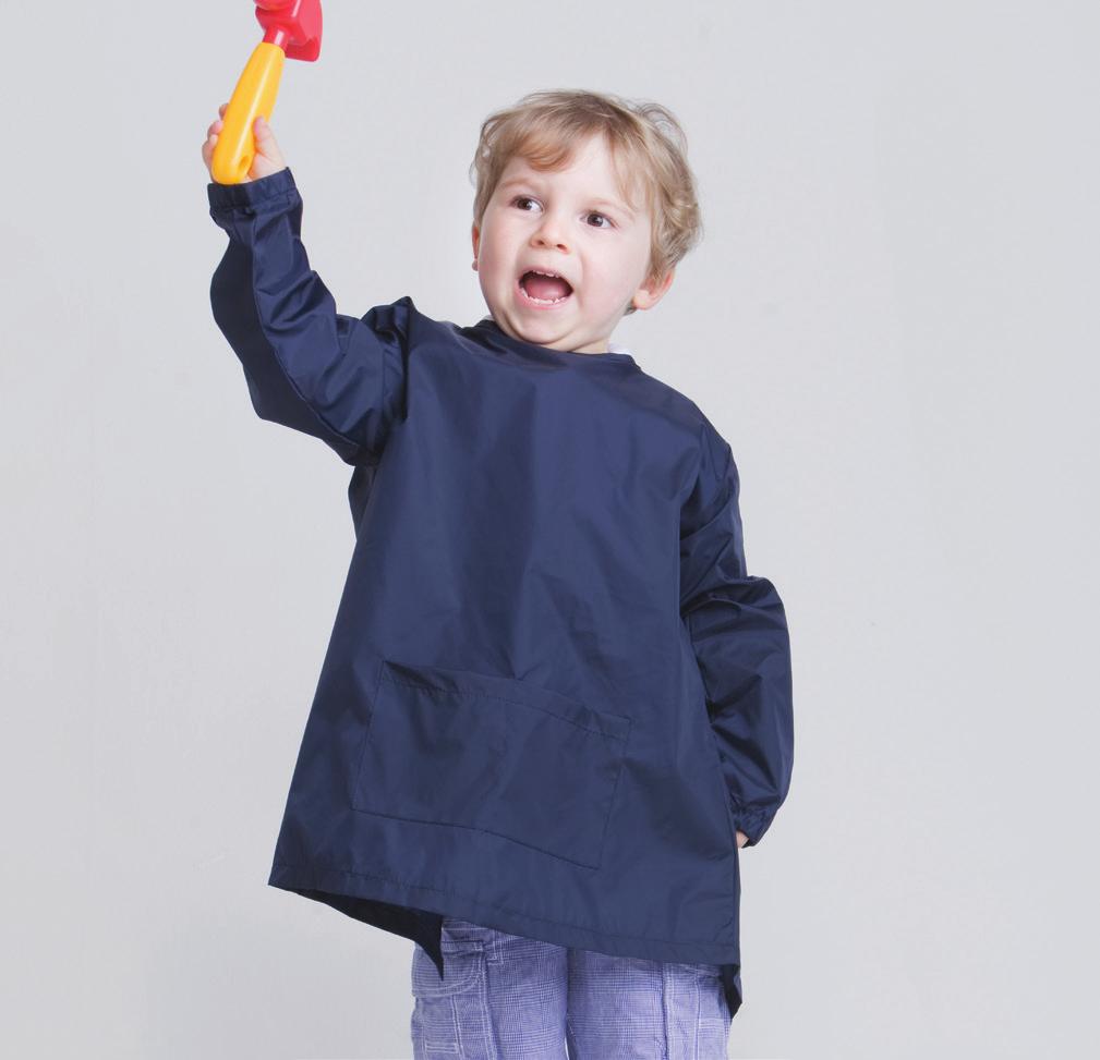 NAVY PAINTING SMOCK LW024 Water resistant painting smock with front pocket details and hook and loop fastening at