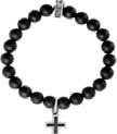 K40-5246 Black Onyx Bead Bracelet with Silver Skull & Crossbones Button. 26 beads x 8mm.