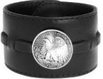 K42-5872-Blk Leather Cuff with 3 Quarter Dollar Coins K42-5875-Blk Leather Cuff with a Half Dollar Coin NECKLACES