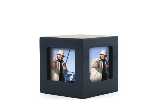The Photo Urns hold one 4.25" x 5.25" photo and the Photo Cubes hold three 2.5" x 2.25" photos. CMPBL-200 MDF Blue Photo Urn 200 9.0" x 6.