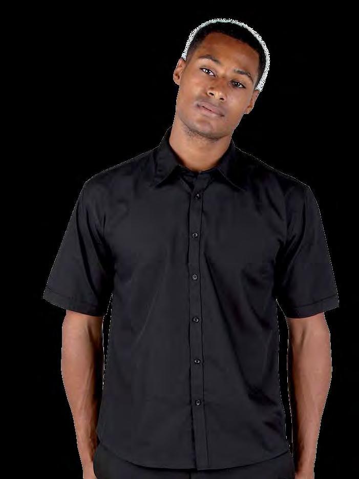 RK106 Premium Hospitality Shirt Weight 110gsm 65% Polyester / 35% Cotton Short sleeves Self colour buttons Spare button Shaped shirt tail bottom pleat with hanging loop