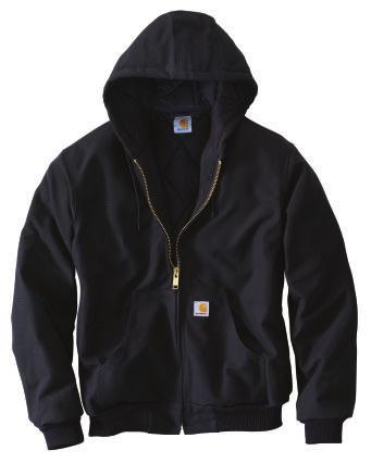 DUCK DETROIT JACKET J001 Blanket-lining in body, quilted-nylon lining in sleeves Corduroy-trimmed collar with under-collar snaps for optional hood Left-chest pocket with zipper closure Inside pocket