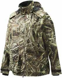 The fabric is a light microfiber with Beretta BWB EVO membrane bonded on the face material printed in camouflage Realtree Max5.