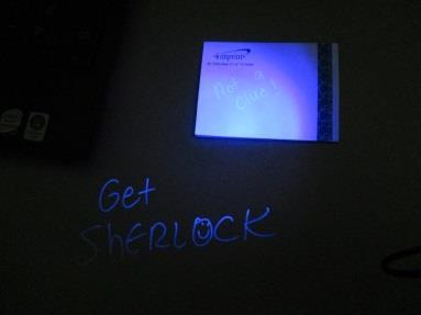 The black light photo is of random writing that was not supposed to be a red herring, but people thought Get Sherlock was a clue. Reset Make sure scytale is placed back in its spot on the side table.