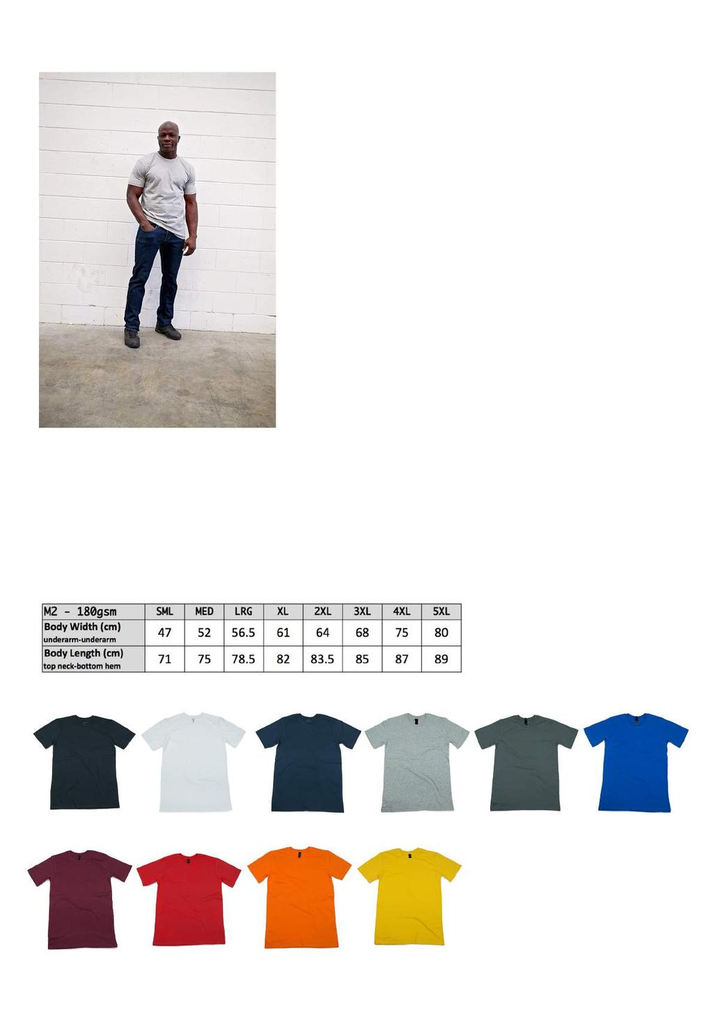 M2- Mens Classic T-Shirt - 180gsm Our Mens Classic T-shirt is the essential all purpose tee with a wider cut and longer length giving it a more regular