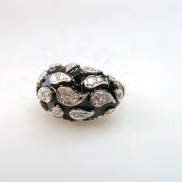 ) in a mount decorated with 6 small single cut diamonds, size 5, 3.