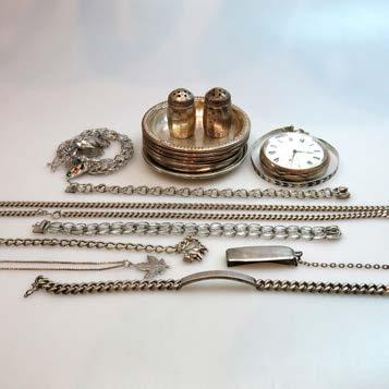 various coasters; 2 pepperettes; a key wind pocket watch in a