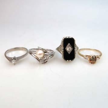 5 grams $150 200 170 1 X PLATINUM & 3 X 14K GOLD RINGS set with a pearl, onyx,