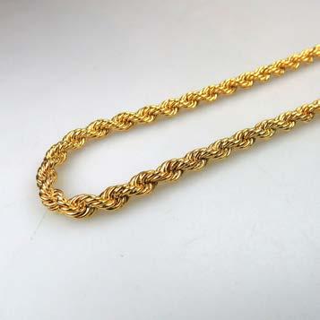 283 18K YELLOW GOLD ROPE CHAIN length 30 in 76.2 cm, 32.