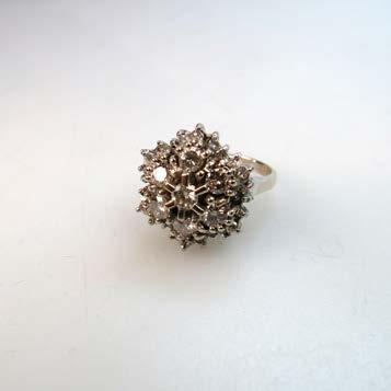6 grams 296 ENGLISH 18K WHITE GOLD CLUSTER RING set with 24 single cut and 7