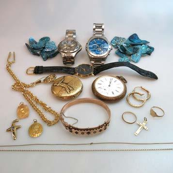 WATCHES, GOLD, SILVER AND COSTUME JEWELLERY, ETC including 4 x 14k gold pendants; a