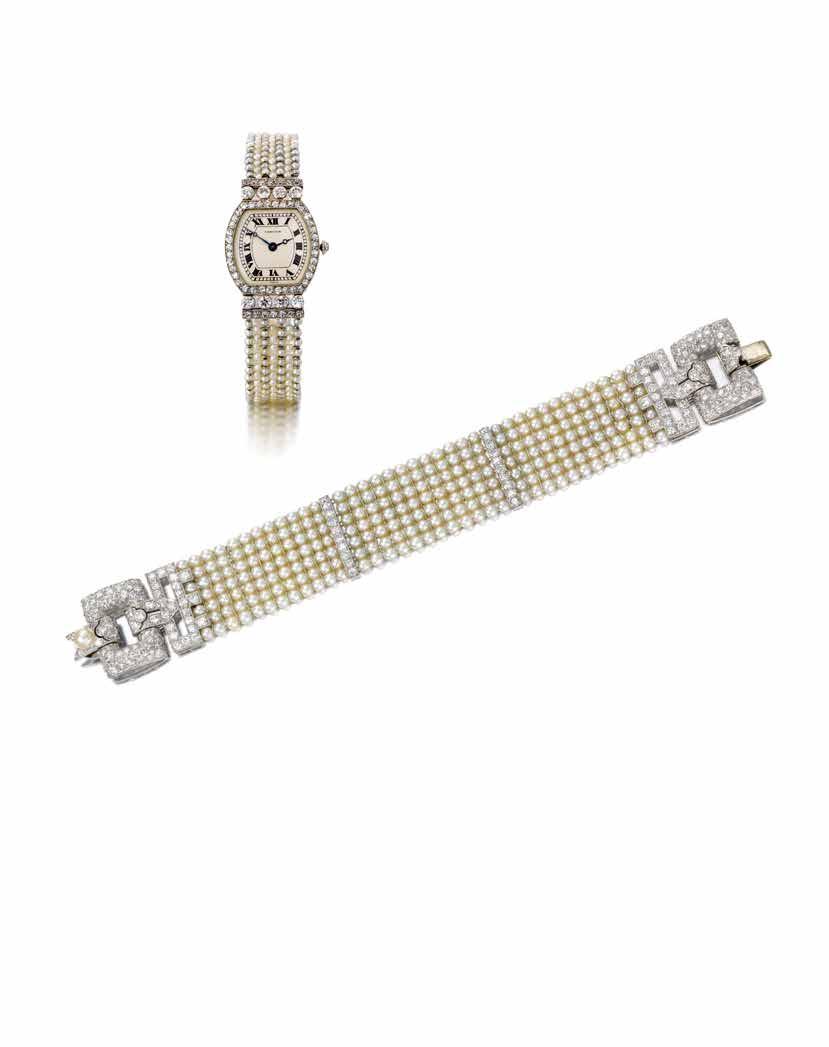 34 35 PROPERTY OF A FRENCH COLLECTOR 34 AN IMPORTANT BELLE ÉPOQUE SEED PEARL AND DIAMOND LADY S WRISTWATCH, CARTIER, CIRCA 1913 manual movement, signed Cartier Paris, the tonneau dial with Roman