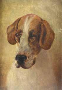 662 662 19th century portrait of a hound, unsigned oil on canvas, 35cm x 25cm 80-120 663 G Bording Welsh Sefs Lyngbakkery landscape signed tillted verso 47cm x 66cm 80-120 664 19th century portrait