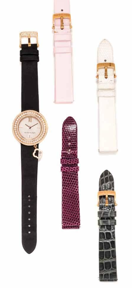 396 397 395 395 an 18 Karat Pink Gold and diamond Ref. HH29818 charms Wristwatch, Van cleef & arpels, the bezel, charm and buckle containing 264 round brilliant cut diamonds weighing approximately 1.