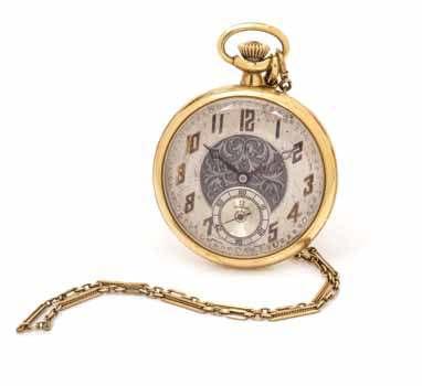 engraved yellow gold case and dial cover with applied bird, foliate and festoon accents in pink, white and green gold, polished cuvette, stem wound and set 3/4 plate 15 jewel nickel movement with