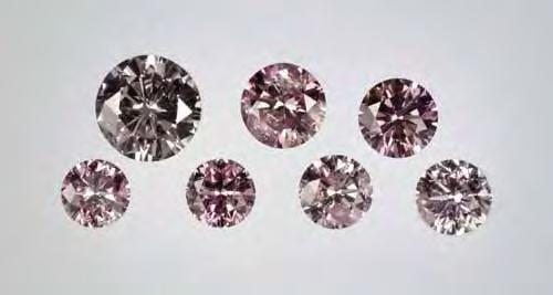 Figure 1. This group of purplish pink to graypurple diamonds (0.28 0.85 ct) is representative of similarly colored material recovered from mines in the Mir kimberlite field in Siberia.