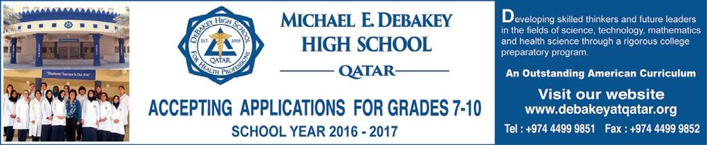 CAMPUS THURSDAY 24 MARCH 2016 03 DeBakey students get a taste of journalism Students from DeBakey High School - Qatar attended an interactive