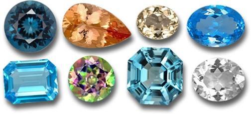Topaz occurs in a range of different colors: deep golden yellow (Imperial Topaz), blue, light to medium brown (Champagne Topaz), pink, and white, or clear topaz.