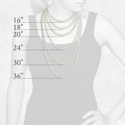 The average neck circumference for a woman is about 13". The illustration above shows an approximation of how a necklace will hang on a common neck size.