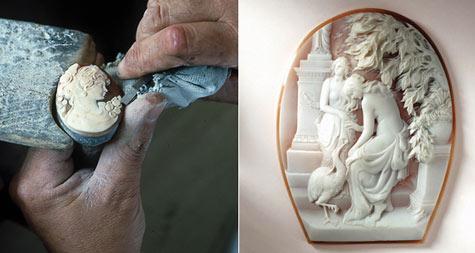 7.Cameo : Cameo is a gem or other stone typically oval in shape engraved by a special technique art of engraving upon a gem or other stone, as onyx, shell, semi precious gemstones etc.