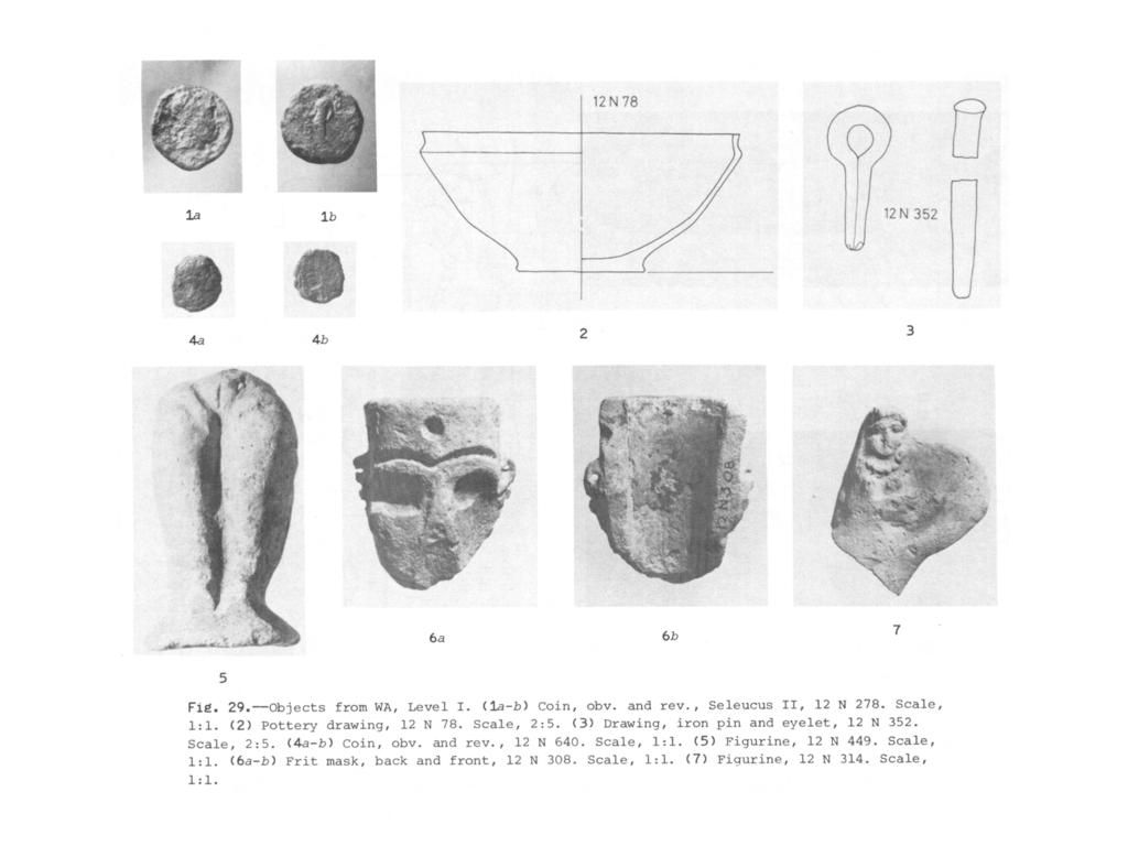 la lb 2N 352 3 Fig. 29.-Objects from WA, Level I. (la-b) Coin, obv. and rev., Seleucus II, 12 N 278. Scale, 1:1. (2) Pottery drawing, 12 N 78. Scale, 2:5.
