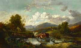 Lot 1648 Lot 1649 1648. Joseph Horlor (1809-1877), Landscape with cattle watering, oil on canvas, signed, 75cm x 125cm. Illustrated. 600-900 (+26.4% BP ) 1649.