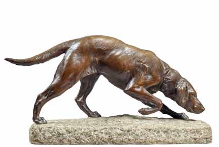 Lot 930 Lot 940 930. Georges Gardet (French 1863-1939) late 19th century, a patinated bronze figure of a retriever dog, modelled on a stone plinth, signed GEORGES GARDET, 59cm, wide. Illustrated.